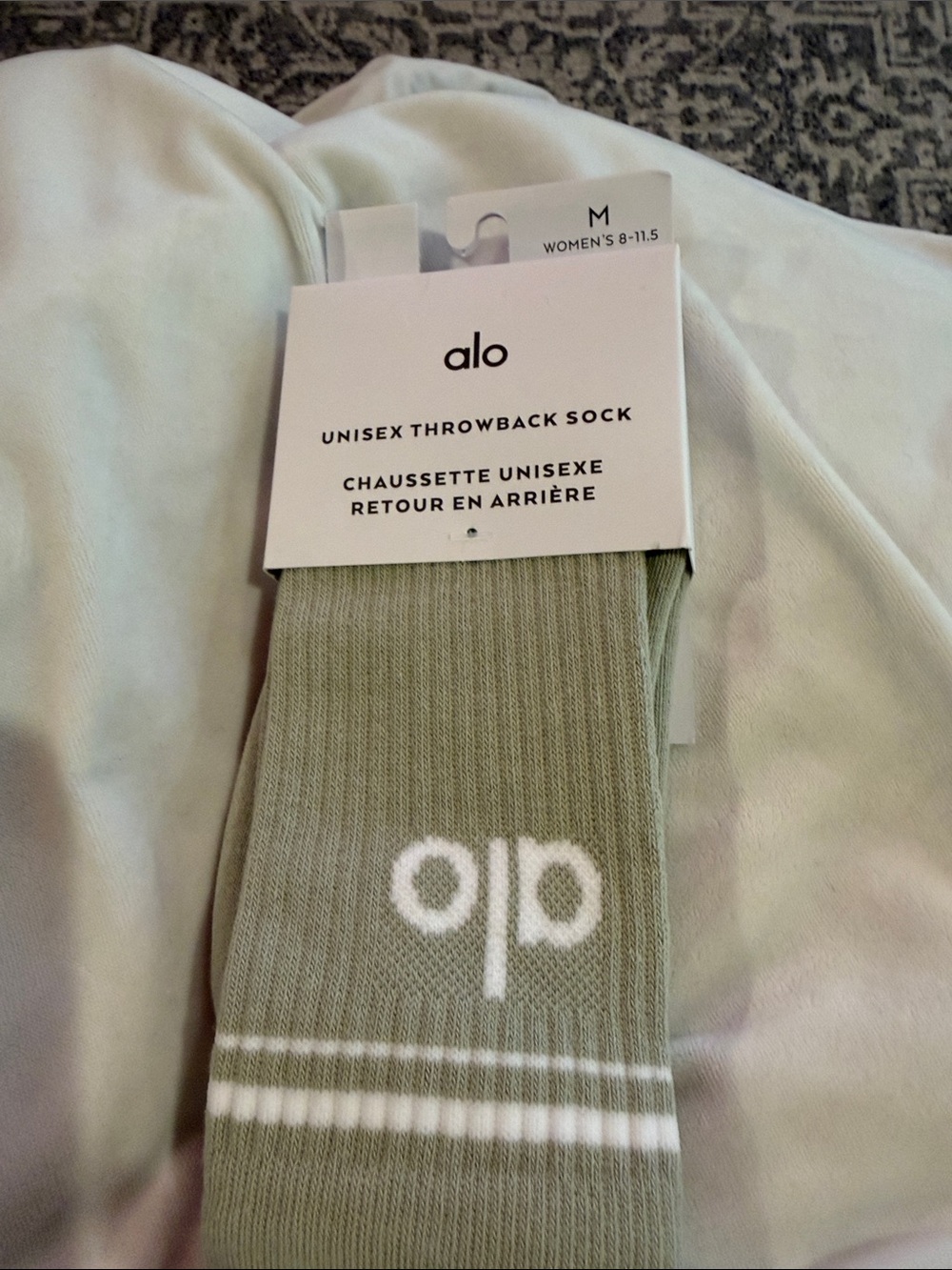 ALO Yoga limestone and white Unisex Throwback Crew Socks
